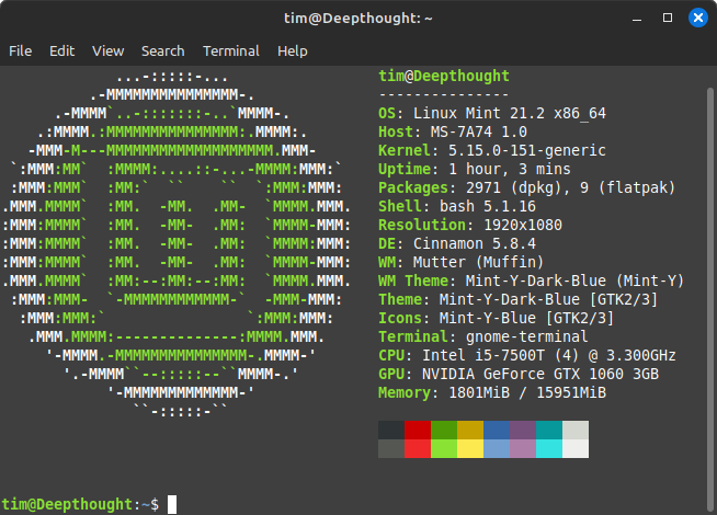 A picture of the neofetch readout from my computer that I switched to Linux. The details are largely unimportant.